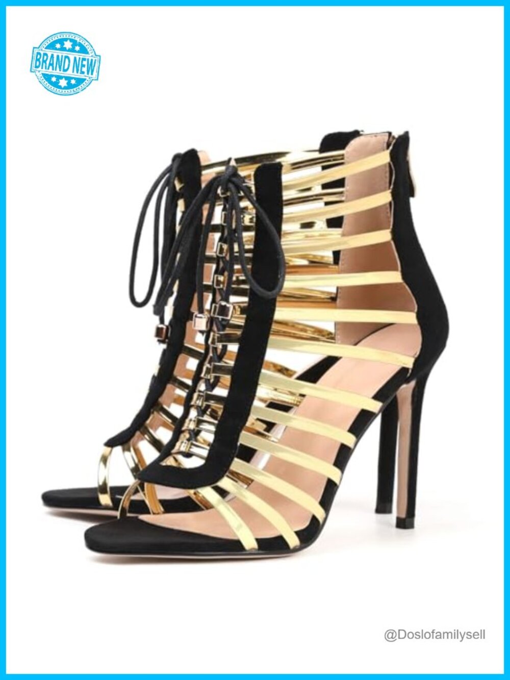 Women's Lace Up Stiletto Heeled Sandals Peep Toe Zipper Party Club Shoes